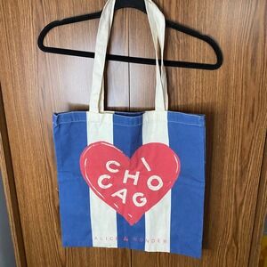 Alice & Wonder Tote Bag Women OS Blue White IHeartChicago Canvas Striped Shopper